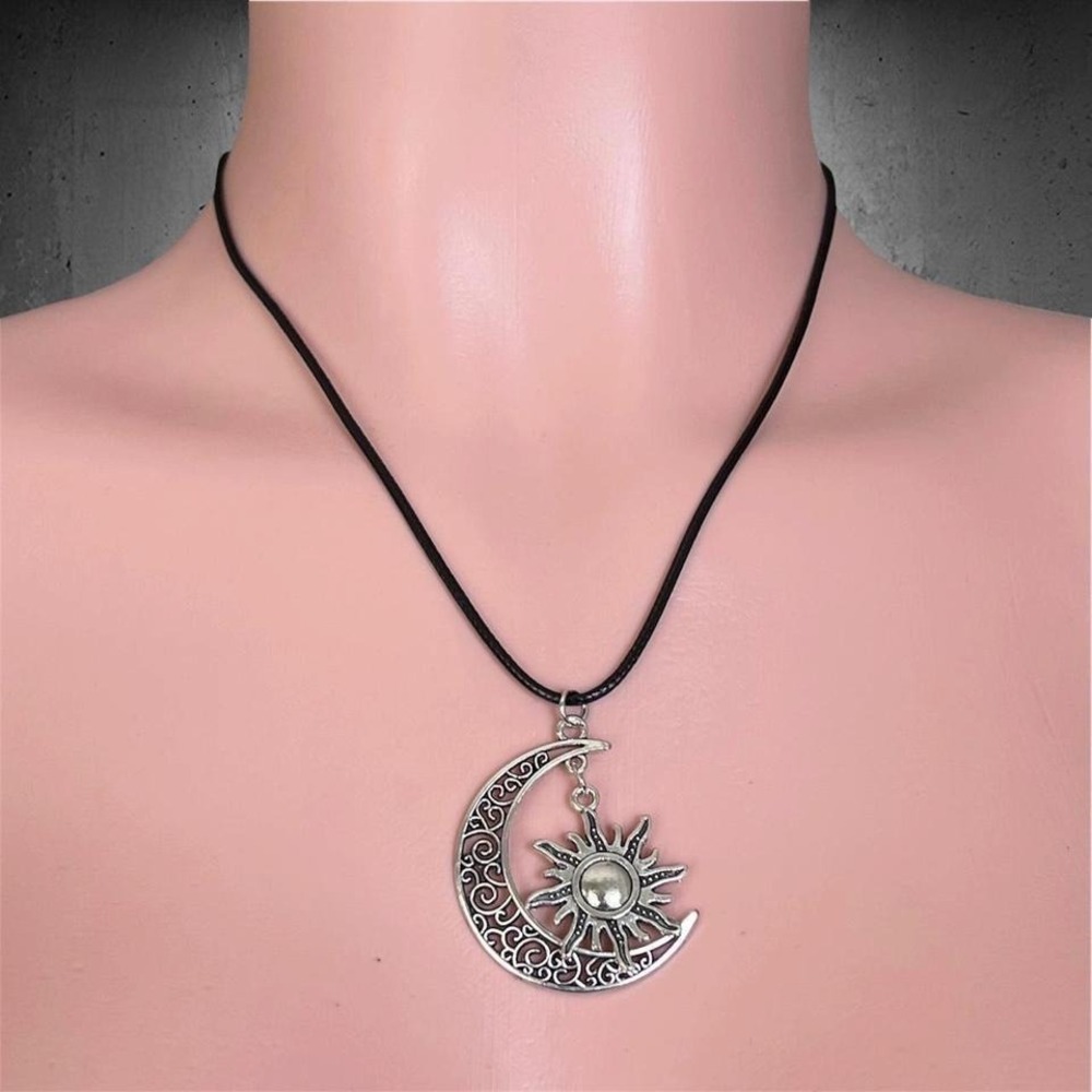 Celestial Crescent Moon and Sun Necklace